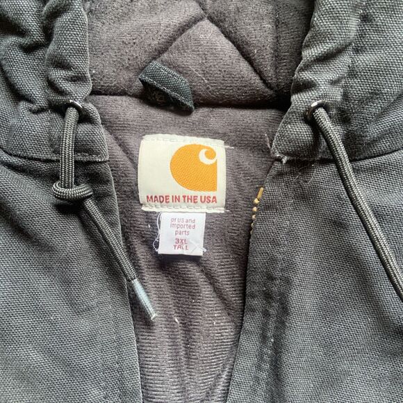Carhartt Jacket Mens 3XL Black Hooded Canvas Quilt Lined USA Union Made J140 - Picture 7 of 11